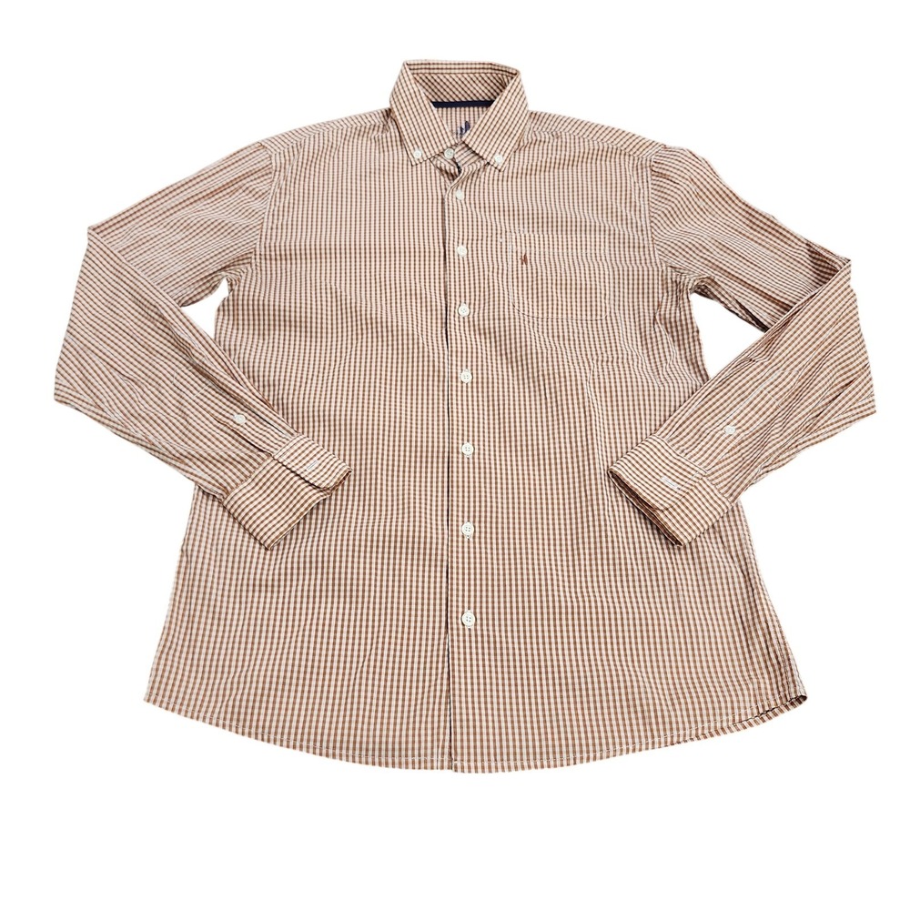 Johnnie-O Shirt Mens Small Brown Check Long Sleeve Button Prep-Formance Casual
